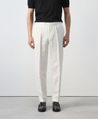 Men's Pleated Linen-Blend Suit Pants