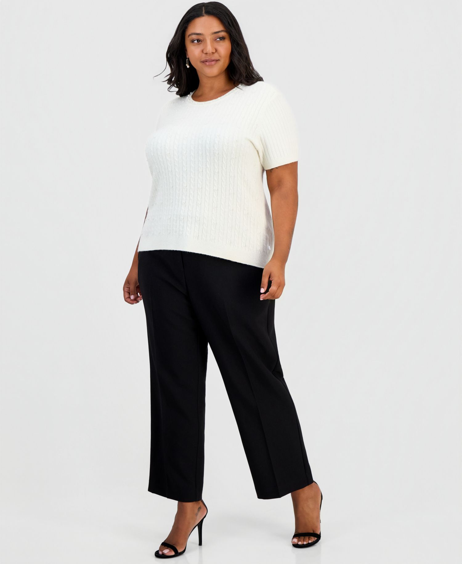 Plus Size Cable-Knit Embellished Sweater