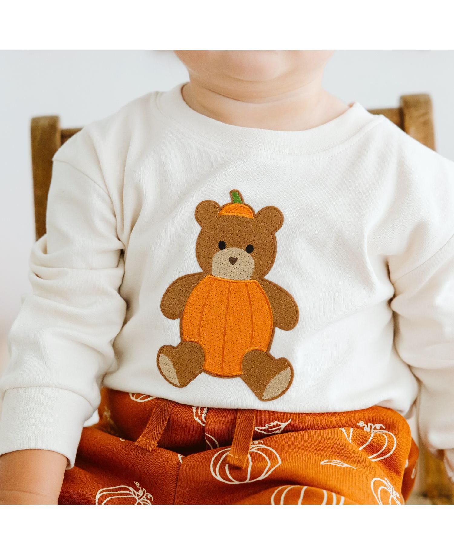 Baby Boys Pumpkin Teddy Bear Patch Long Sleeve Romper