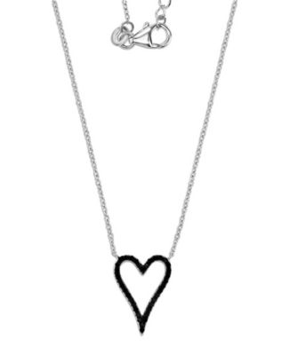 Black Rhodium Over Sterling Silver Black Spinel Heart Necklace 