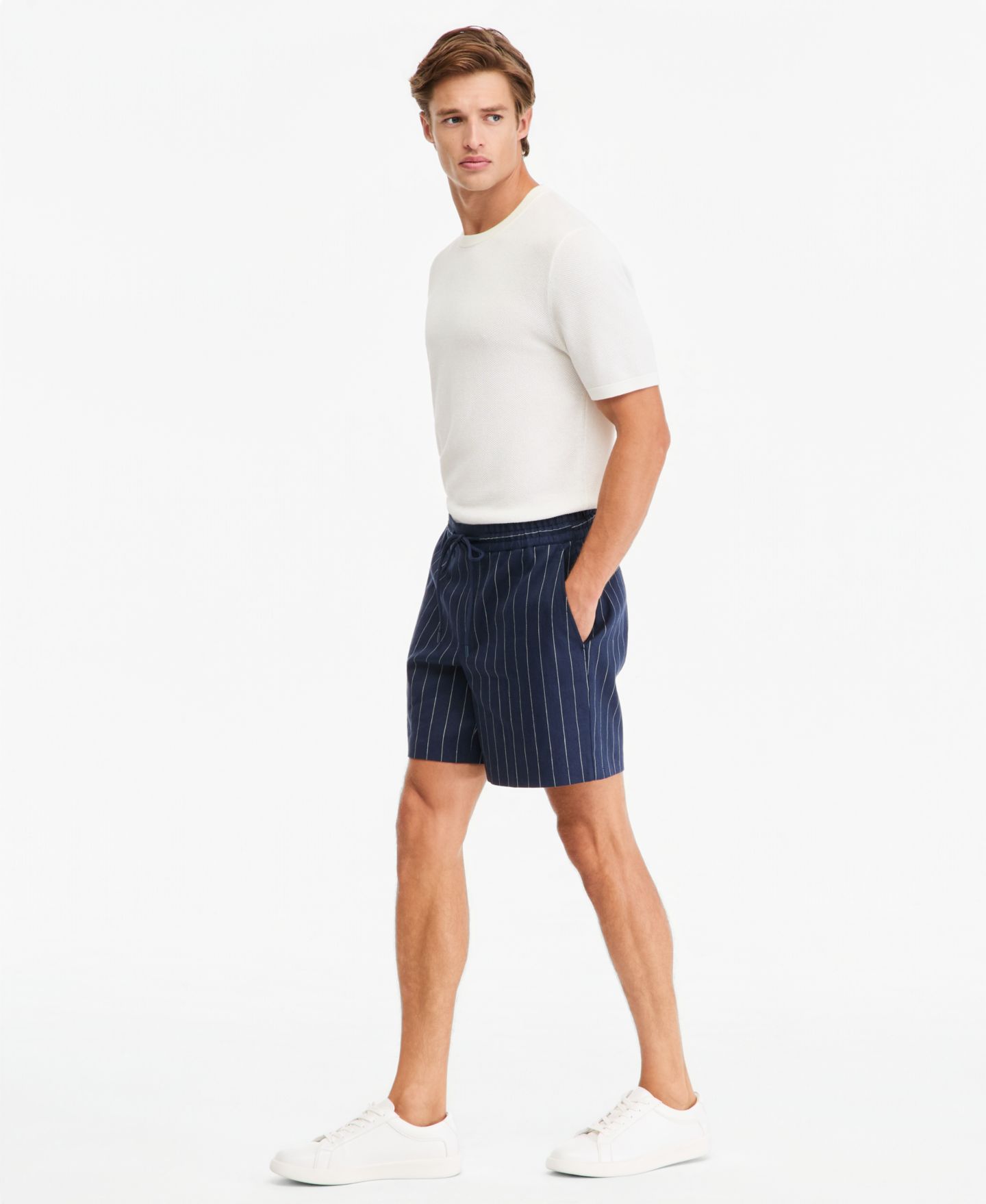 Мужские шорты Alfani Camden Short Linen-Blend Plaid, 7" Inseam, цвет: Тёмно-синий — фото 4