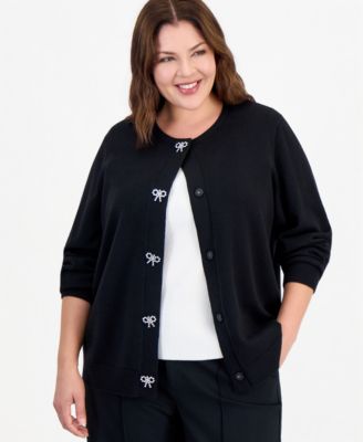 Plus Size Embellished Crewneck Long-Sleeve Cardigan