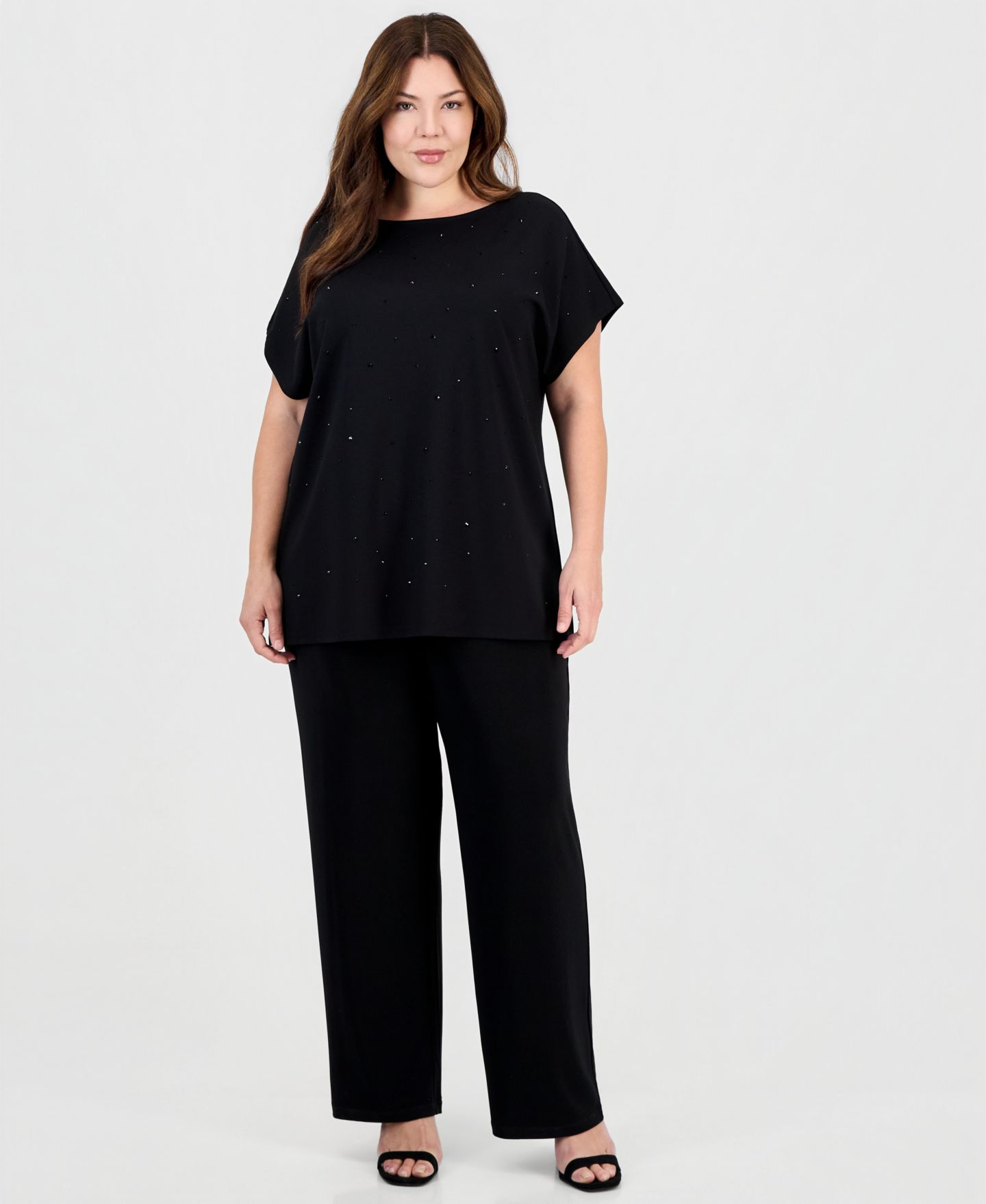 Женский топ Anne Klein Essentials Plus Size Serenity Boat Neck Heatset Stones, цвет: Чёрный — фото 3