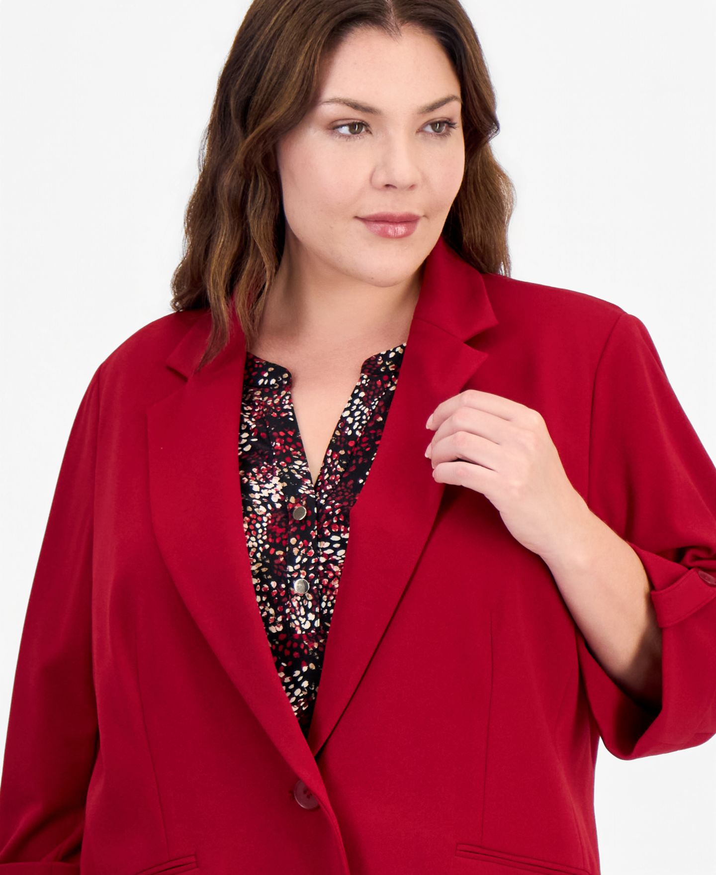 Женский пиджак Anne Klein Essentials Plus Size One Button Notch Collar 3/4-Sleeve Blazer, цвет: Красный — фото 4