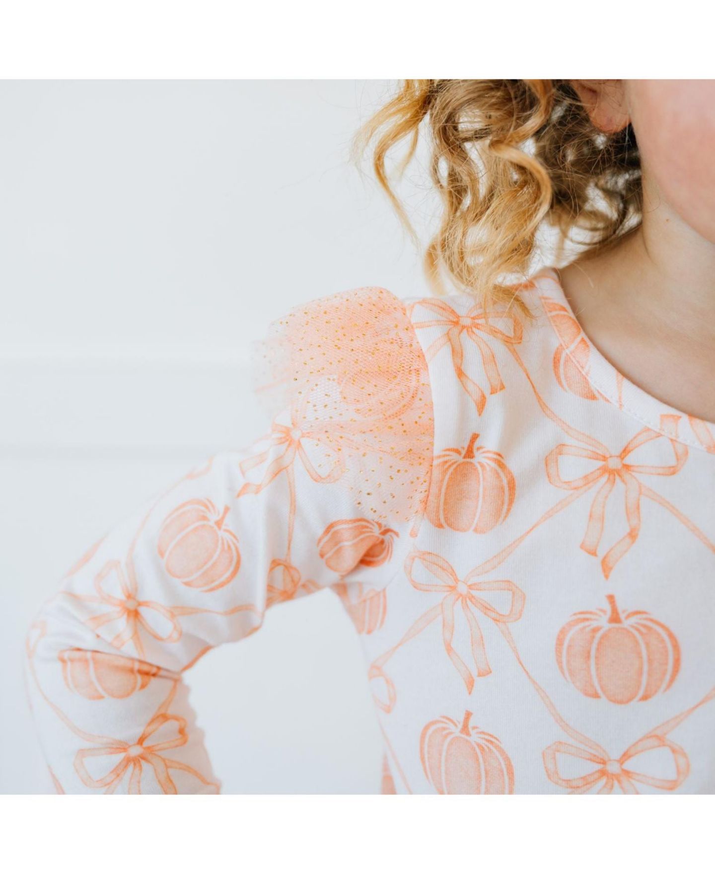 Платье Sweet Wink Pumpkin Bow Trellis Long Sleeve Tutu Dress для девочек, цвет: Мягкий персиковый — фото 3