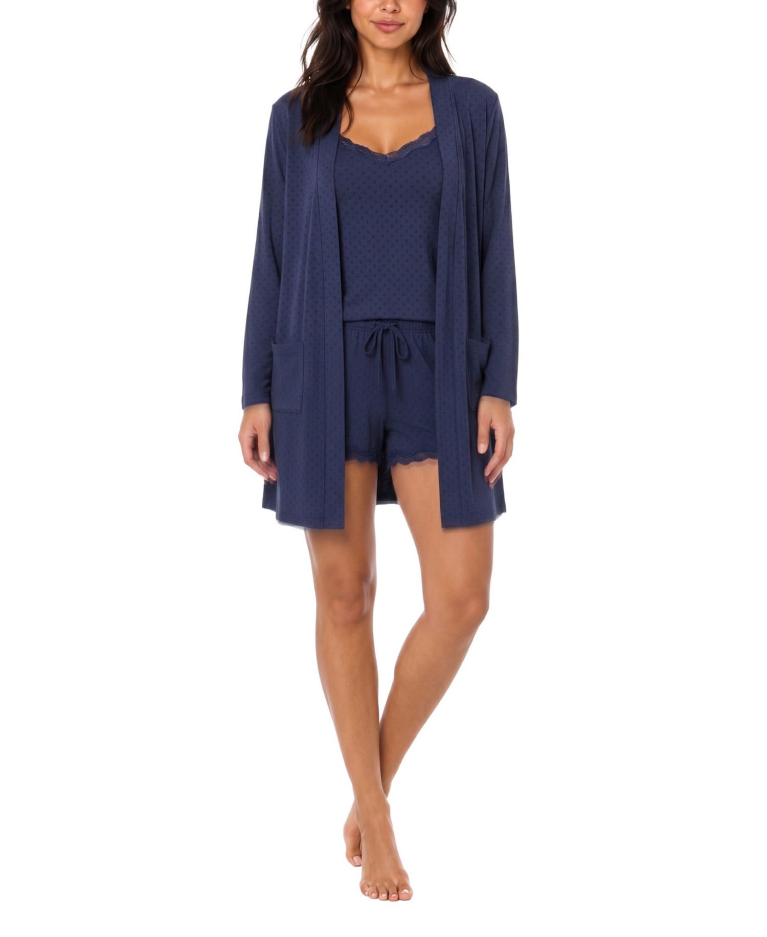 Women's Long-Sleeve Polka Dot Cami, Cardigan and Shorts Set