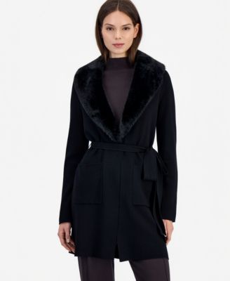 Women's Faux Fur Shawl Collar Mid-Length Jacket