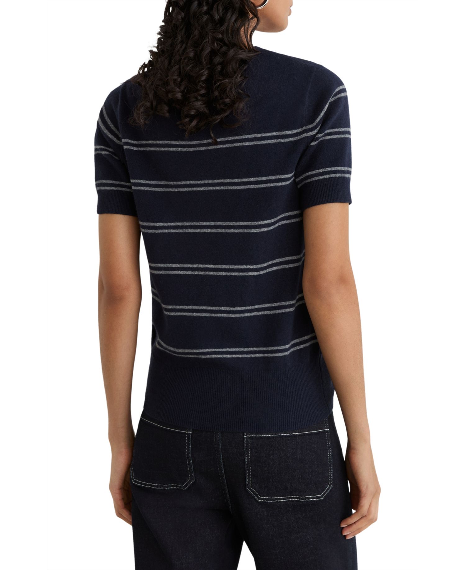 Women's Sabrina Striped Crewneck Short-Sleeve Wool-Blend Knit Top