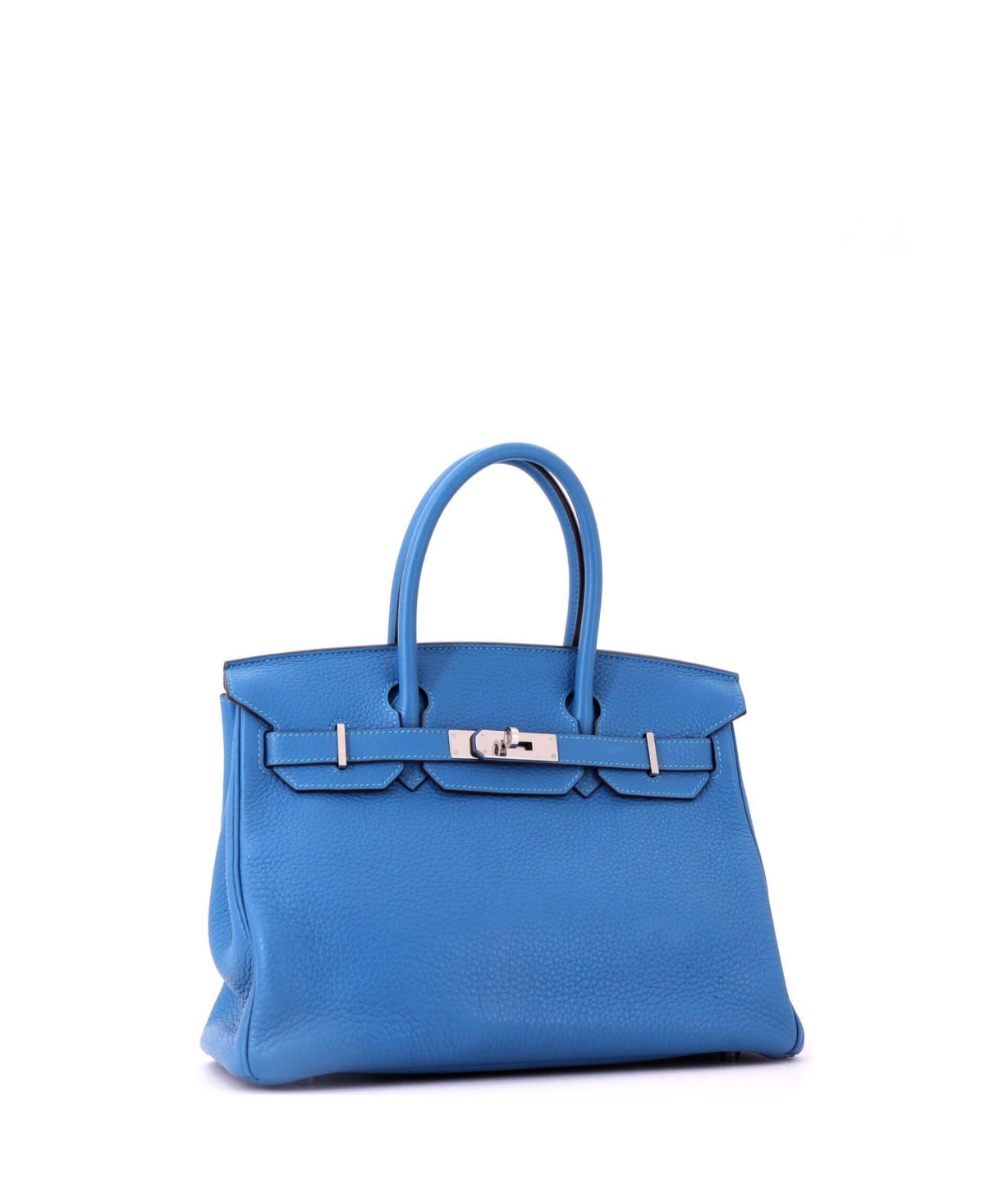 Pre-Owned Hermes Birkin 30 Handbag Blue Clemence with Palladium Hardware