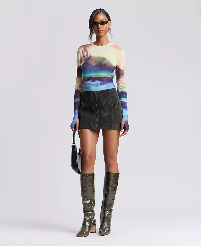Women's Printed Long-Sleeve Mesh Top - thumbnail 6