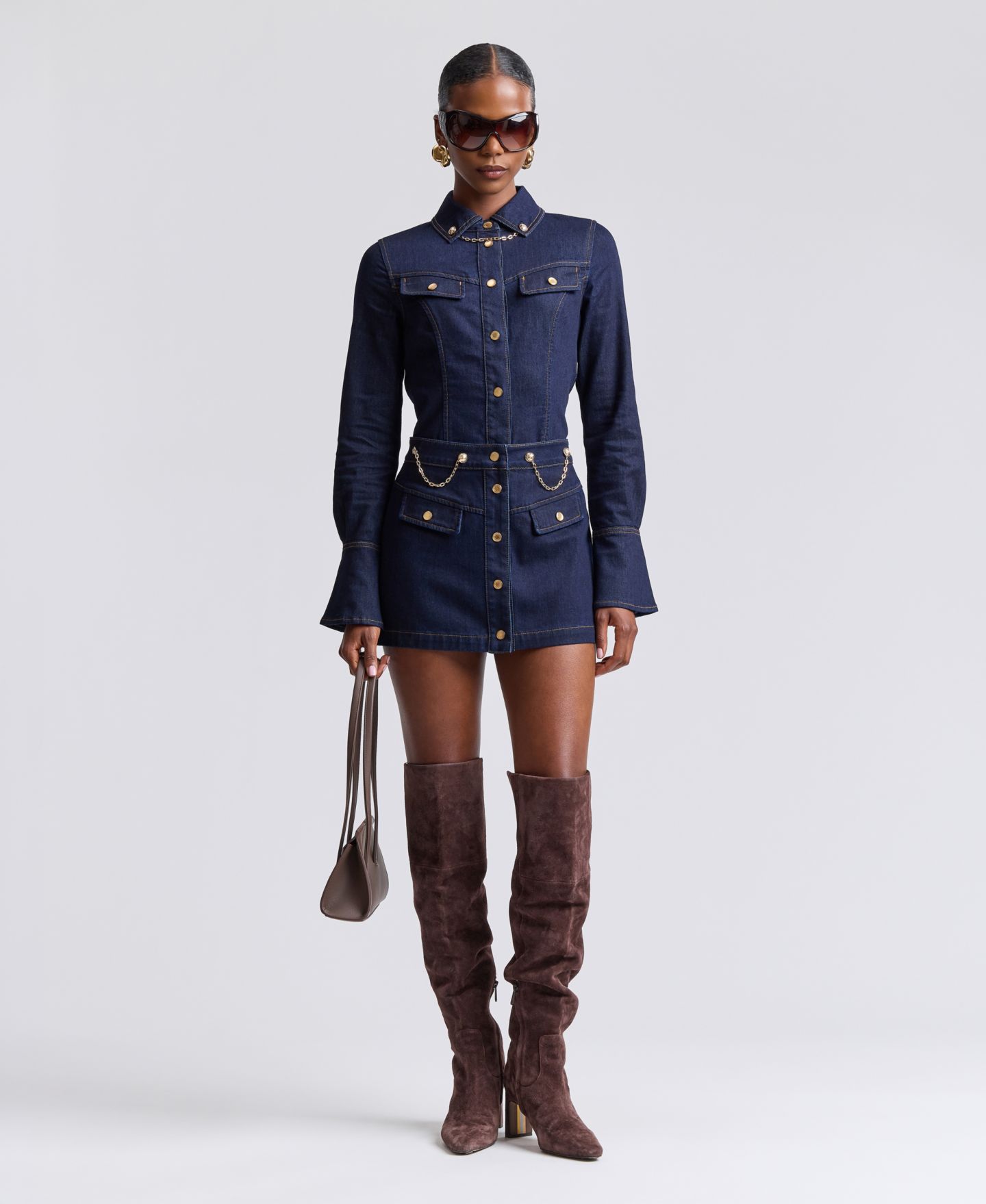 Женская юбка Avec Les Filles Button-Front Denim Mini, цвет: Варёный — фото 3