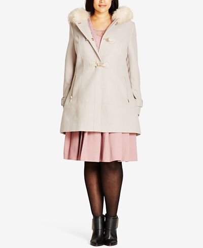 City Chic Trendy Plus Size Faux-Fur-Trim Coat - Coats - Plus Sizes - Macy's