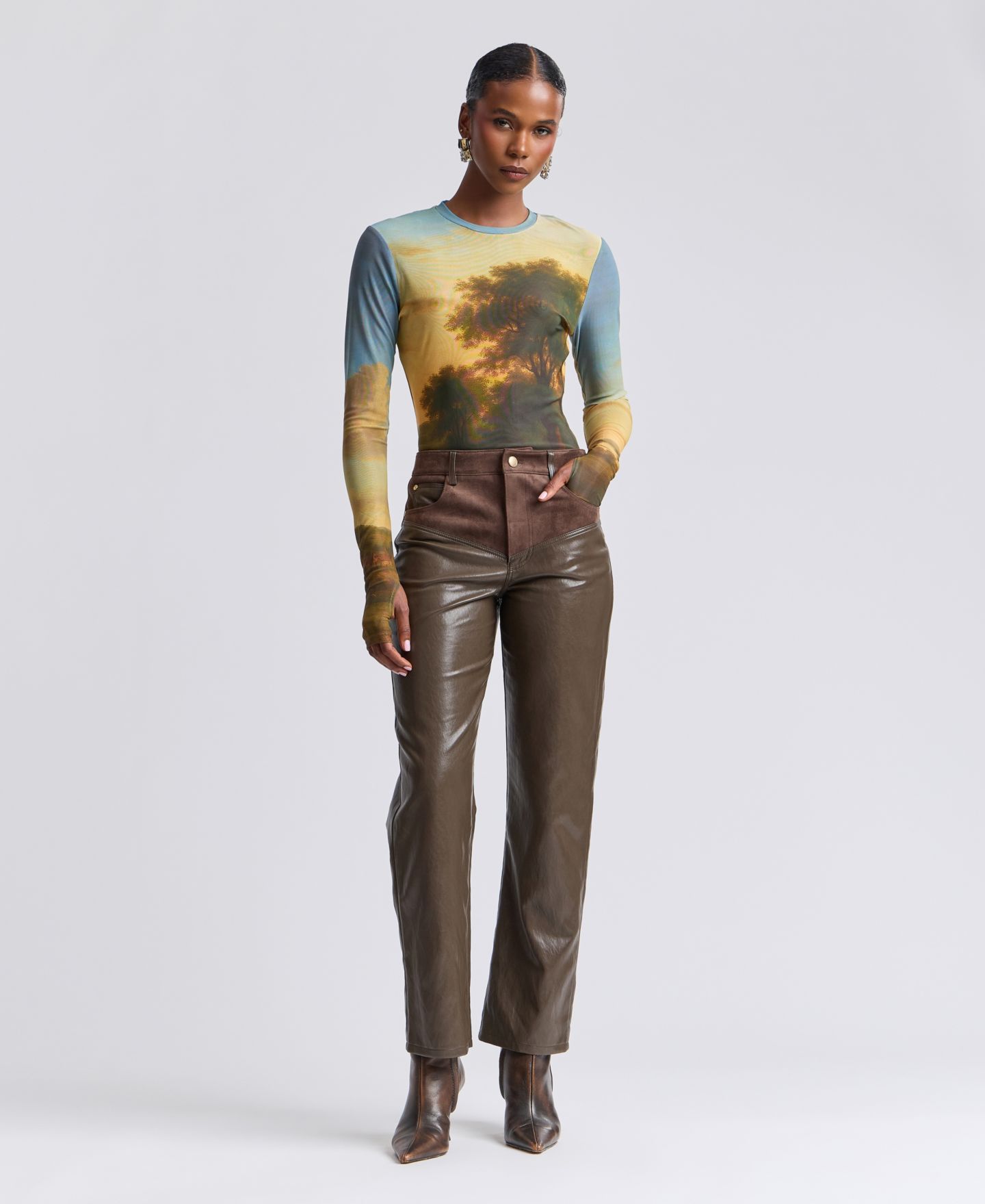 Женские брюки Avec Les Filles High-Rise Yoke Slim Polyurethane, цвет: Оливковый — фото 2