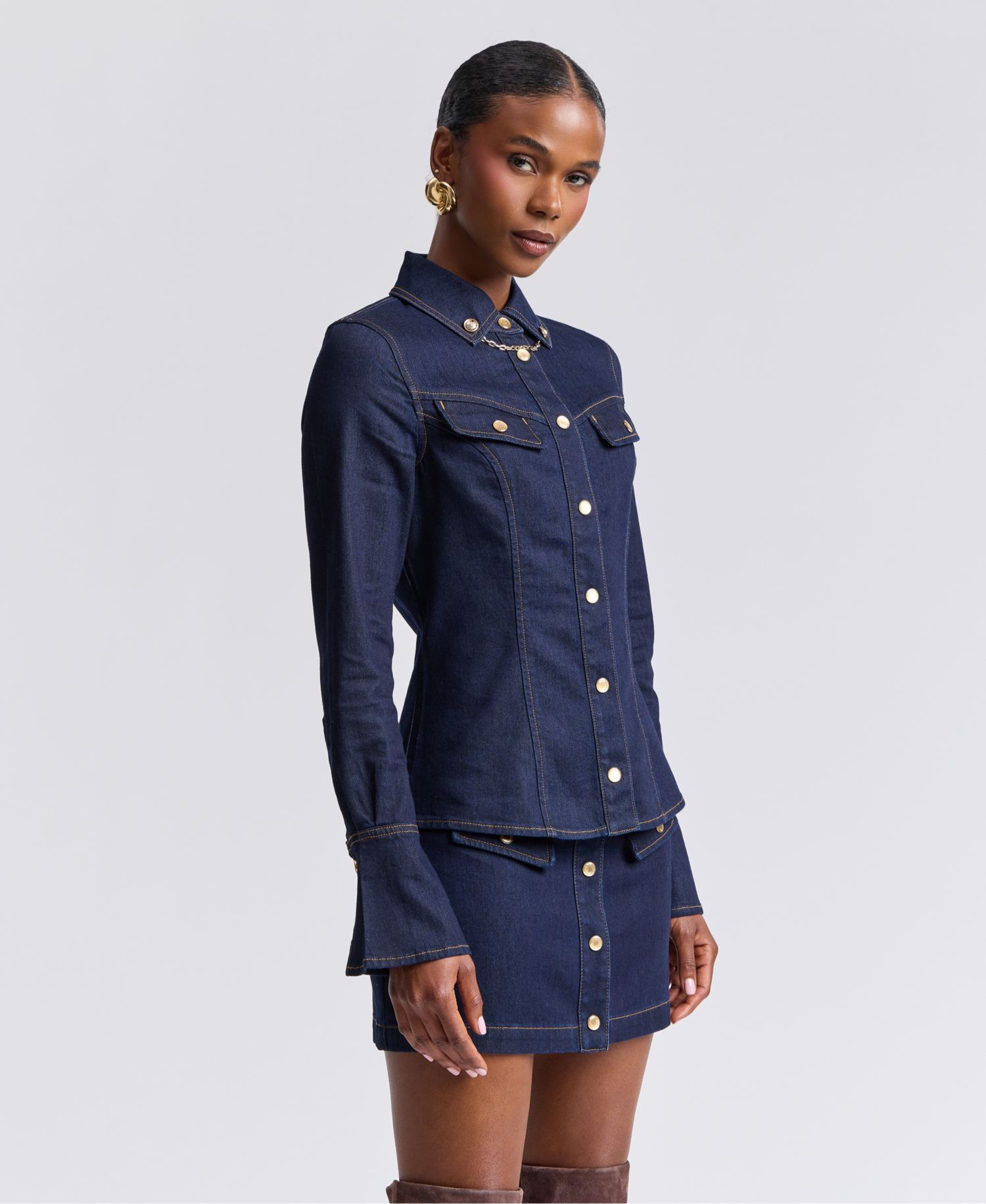 Women's Long-Sleeve Denim Top