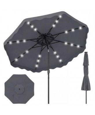 9 Feet Solar LED Patio Umbrella with Push Button Tilt and 8 Ribs