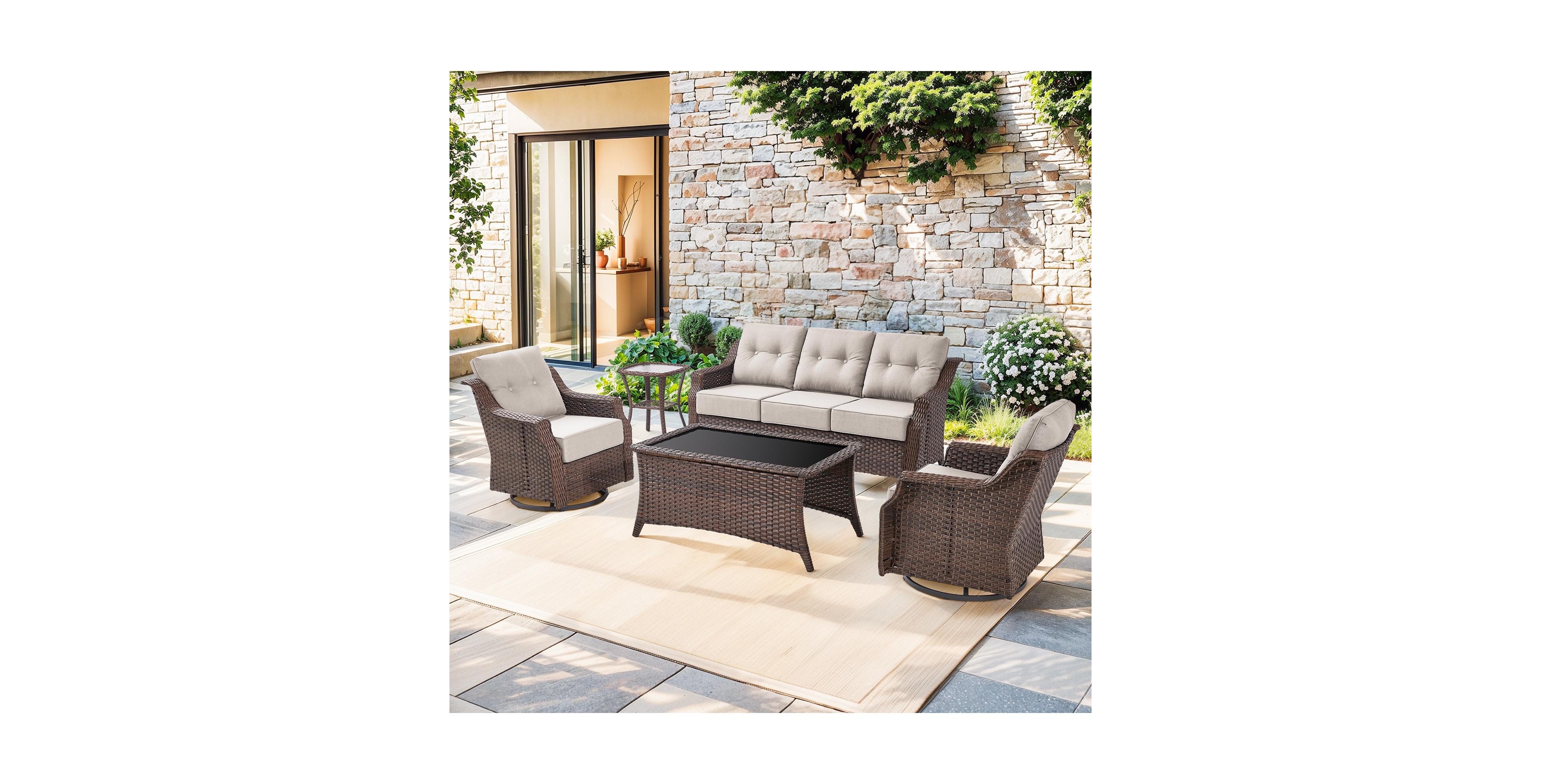 Pocassy 5-piece Outdoor Conversation Set With 6inch Thick Cushions