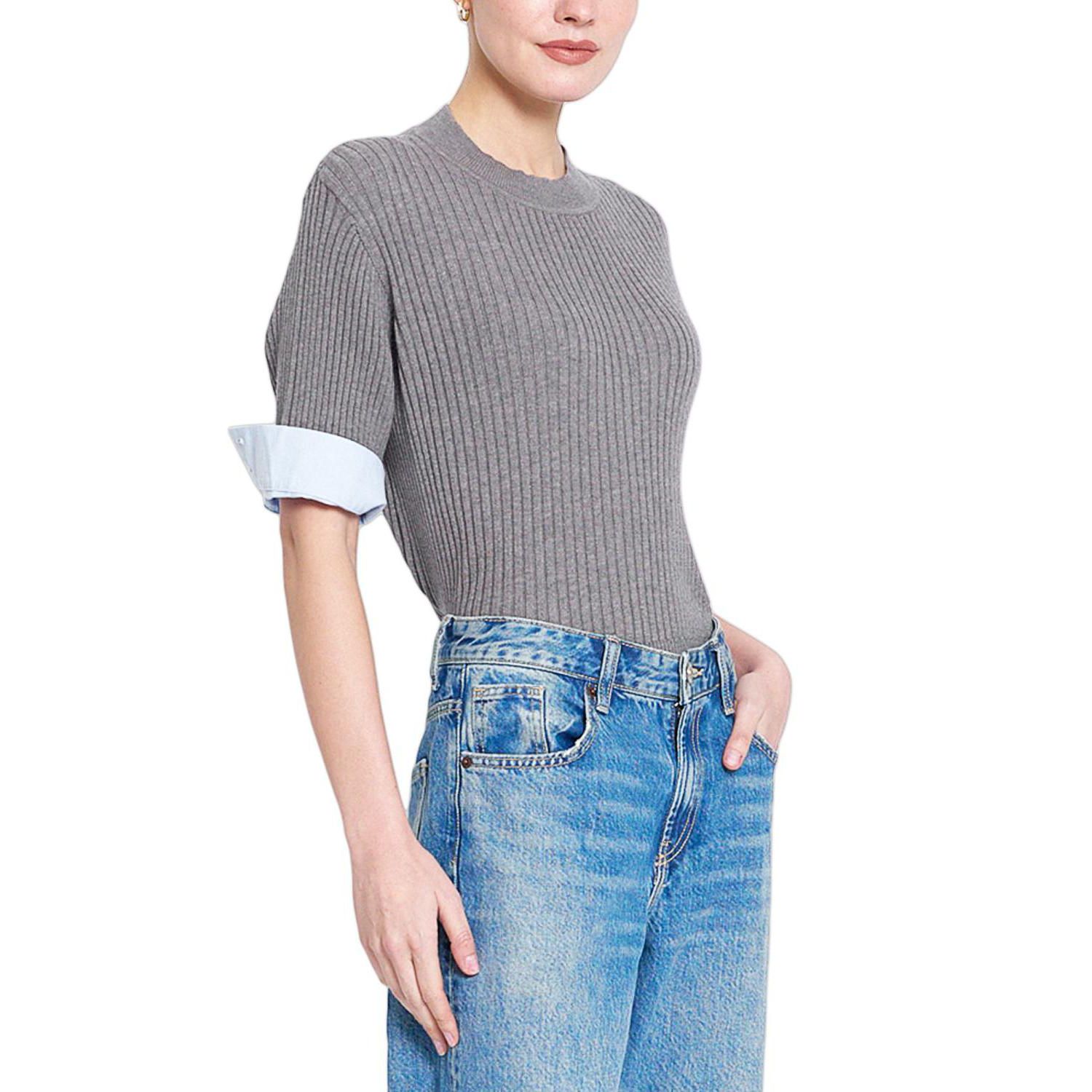 Women's Sienna Shirt Cuff Crewneck Short-Sleeve Sweater
