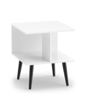 2-Tier Mid Century Modern End Table with 2 Compartments and Metal Legs