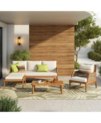 4-Piece Acacia Wood Outdoor Sectional Sofa Set with Coffee Table
