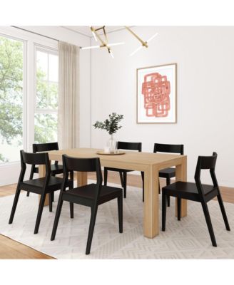 72" Modern Solid Wood Dining Table Set, Wirebrush + 6 Chairs