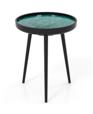 16 in Mid-Century Modern End Table with Sea Shell Decoration and Epoxy Resin Finish