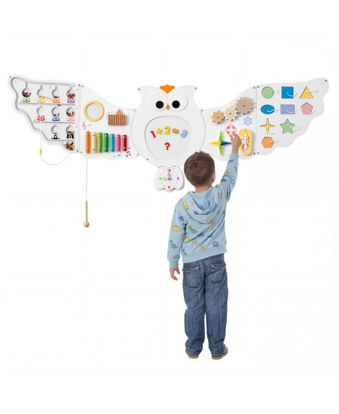 Детская игрушка HONGGE 11-in-1 Owl Busy Board Fine Motor Skills Stem Learning Activity Center, Ages 3+, цвет: Белый — фото 11