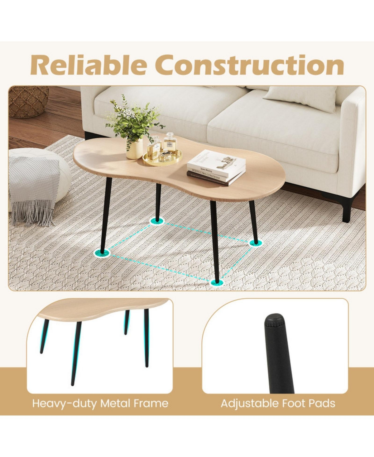 Sugift 39.5 in Cloud Shape Center Table with Metal Frame