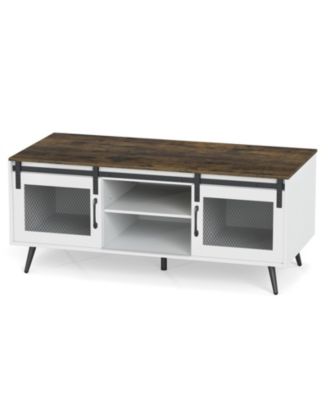 Farmhouse Coffee Table with Sliding Doors and 3-Position Adjustable Shelf