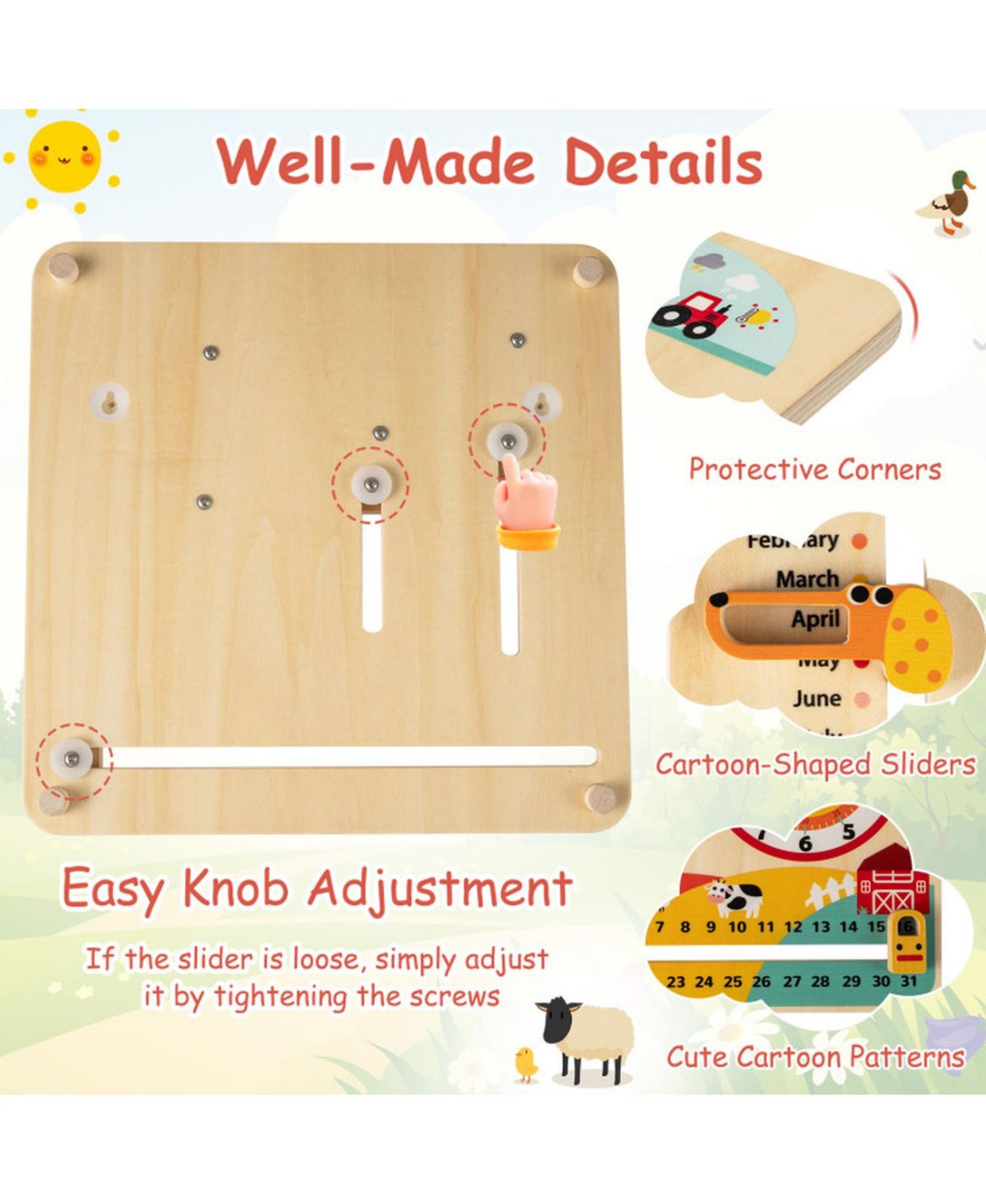 Детская игрушка SUGIFT Montessori Wooden Learning Clock for Time, Seasons & Weather, Ages 3+, цвет: Open Miscellaneous — фото 10