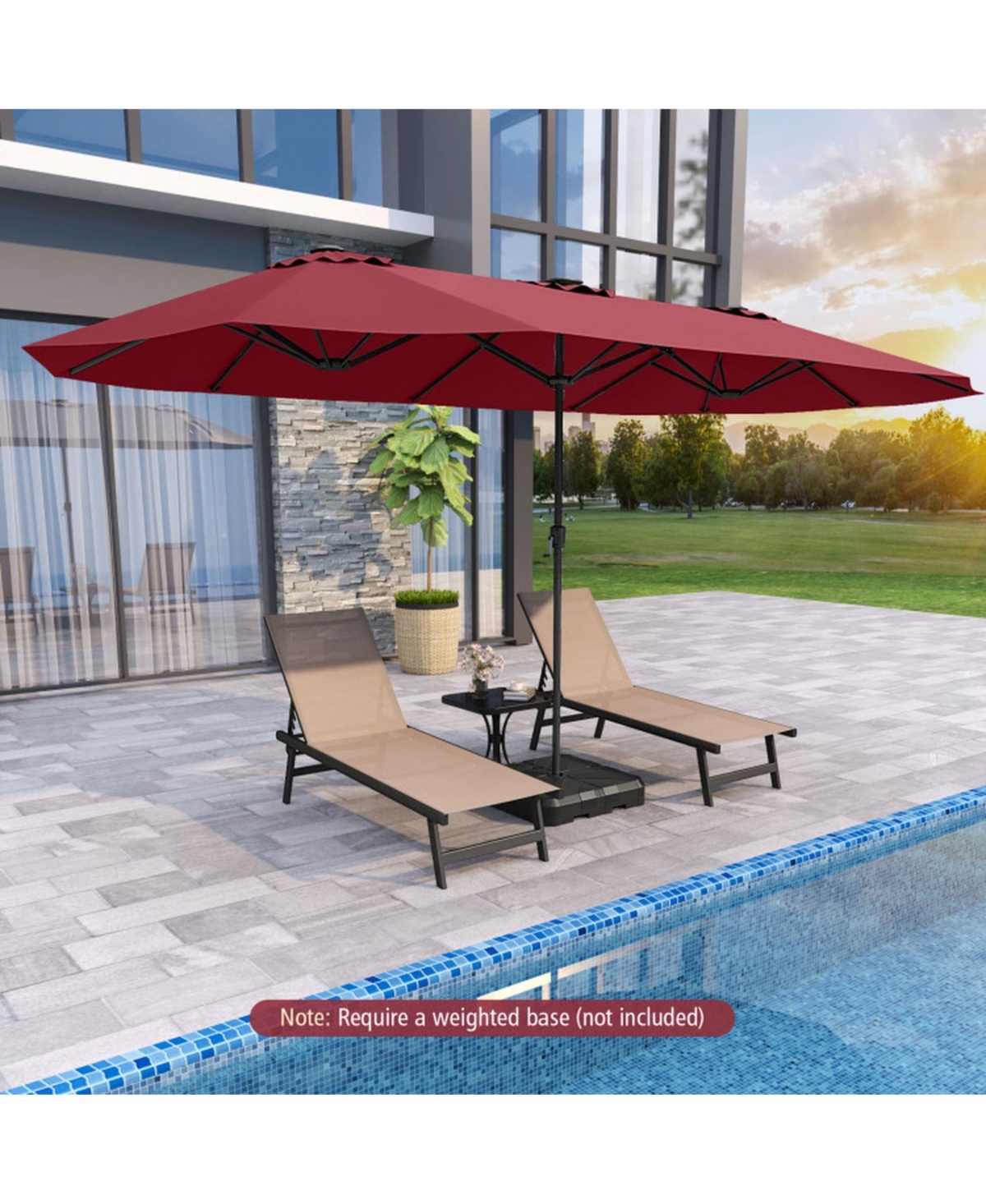 Gouun 15.5 ft Extra-Large Double-Sided Patio Umbrella with 144 Solar Led Lights and Crank