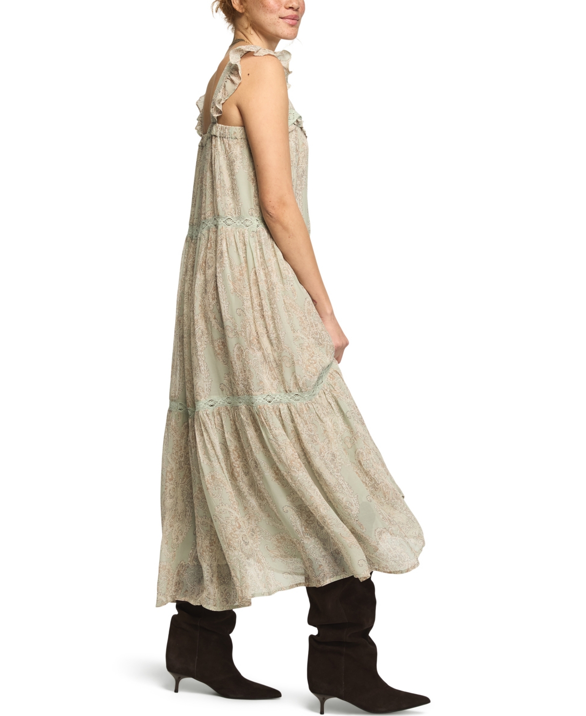 Lucky Brand Women's Tiered Henley Maxi Boho Paisley-Print Dress