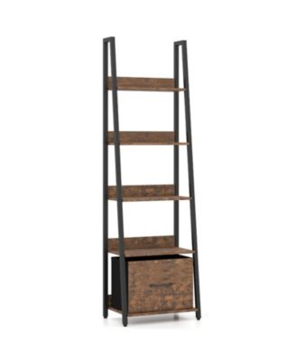 5-Tier Ladder Bookshelf with Fabric Drawer for Home Office