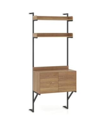 Tall Wall Mounted Ladder Bookcase with Storage Cabinet 2 Open Shelves Narrow Ladder Shelf
