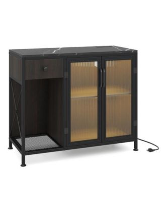 Buffet Sideboard with 2-Door Cabinet Power Outlets and Led Light