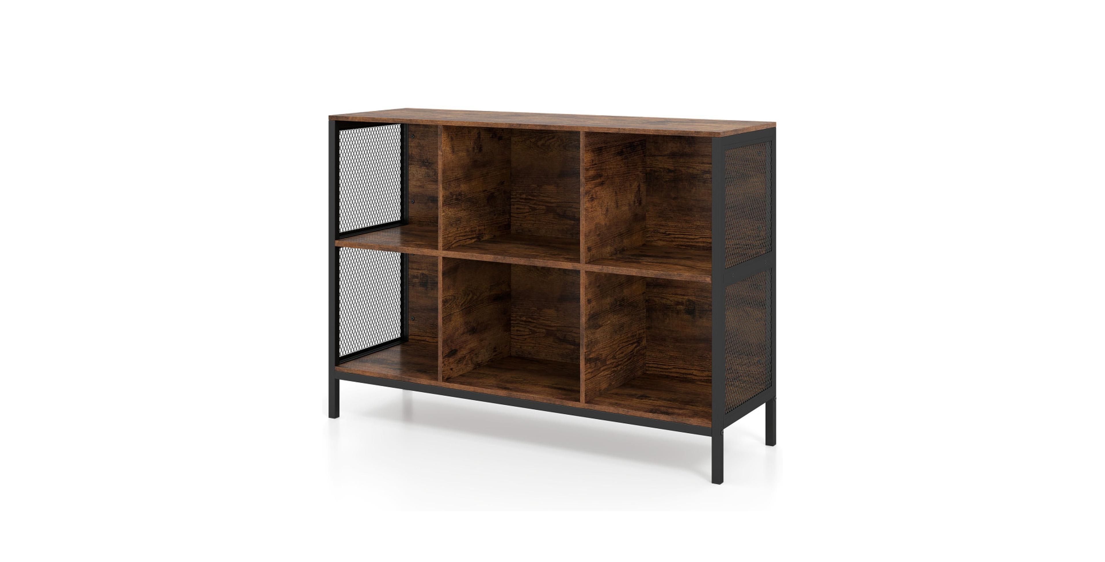 Sugift 6 Cube 42 Inch Wide Horizontal Bookcase with Accent Cubby Shelf