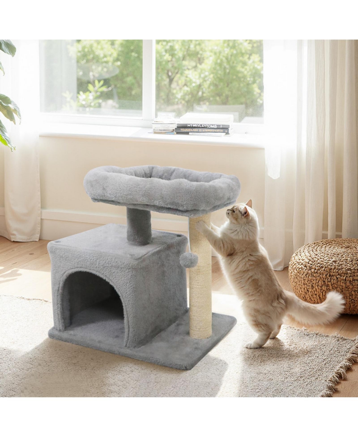 Sugift Small Cat Tree with Large Padded Plush Perch Condo and Scratching Posts for Indoor Cats