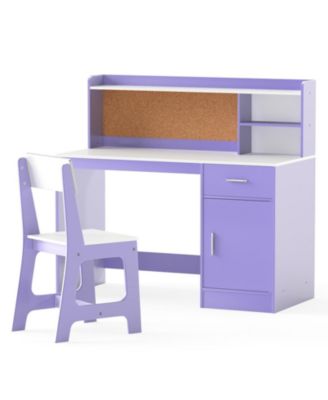 Kids Study Desk and Chair Set Student Table with Storage and Bulletin Board