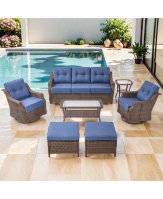 7-Piece Patio Furniture Set with Outdoor Swivel Chairs, High Back Wicker Conversation Sets with 6" Thick Cushions