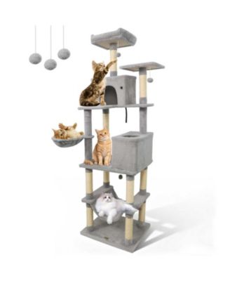 80 in Tall Cat Tree with 2 Large Condos and Dangling Toys