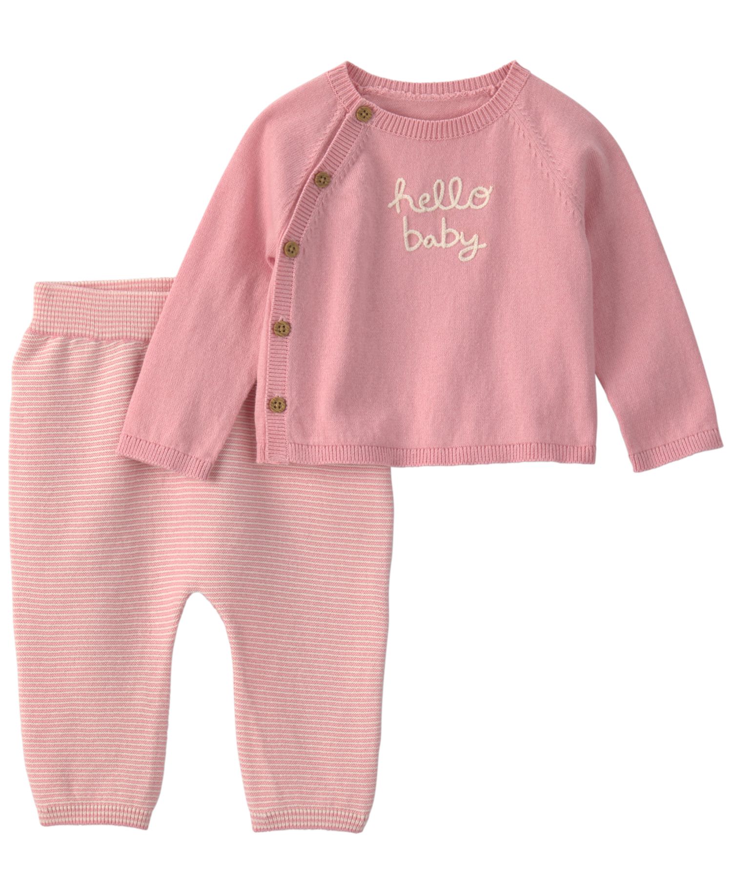 Baby Girls' Hello Baby Long-Sleeve Top and Pants, 2-Piece Set