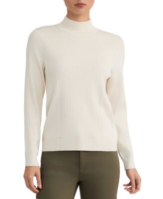 Women's Mock Neck Long-Sleeve Placed-Ribbing Sweater