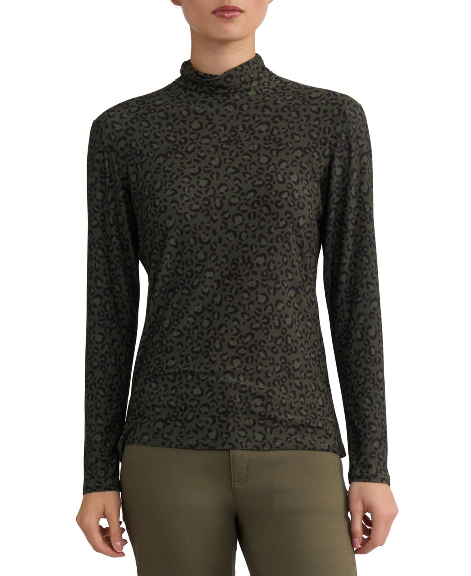 Women's Leopard-Print Long-Sleeve Turtleneck T-Shirt