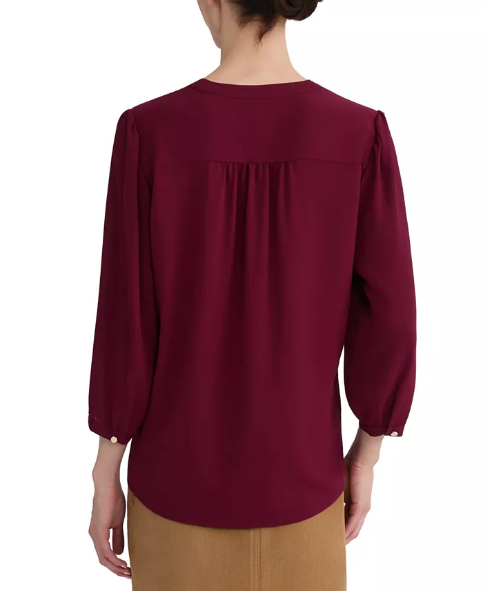 Women's 3/4-Sleeve V-Neck Button-Up Blouse - thumbnail 7