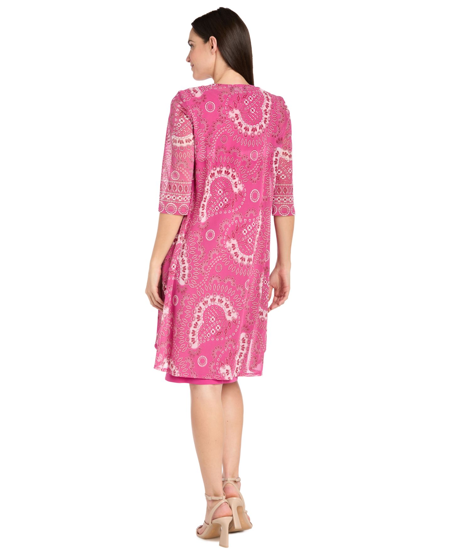 Женские платья R & M Richards Wedding Guest Scoop-Neck Dress and Printed Mesh Jacket, 2-Piece Set, цвет: Rasberry — фото 5