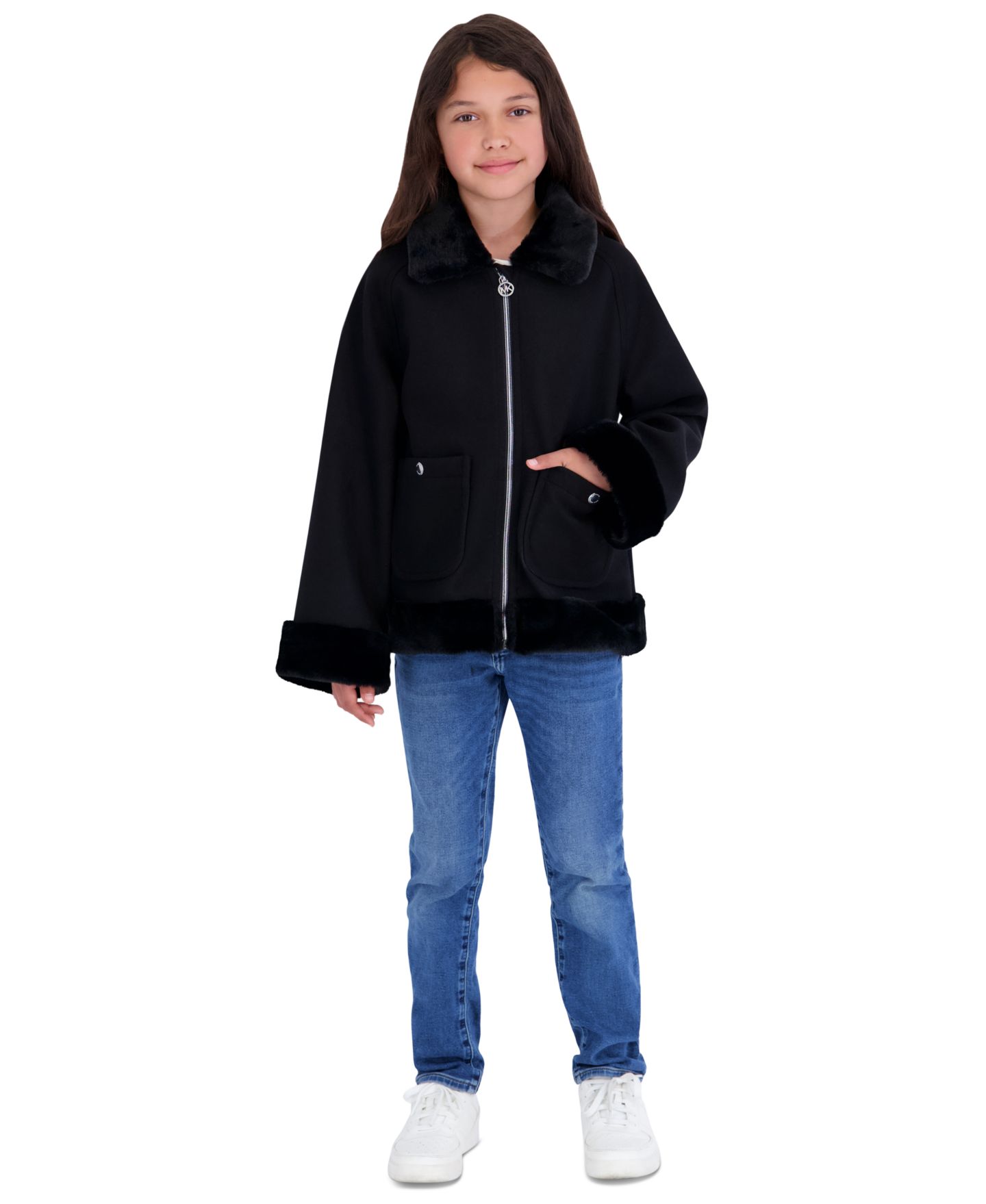 Куртка Michael Kors Midweight Faux Wool Jacket для девочек-малышей, цвет: Чёрный — фото 2
