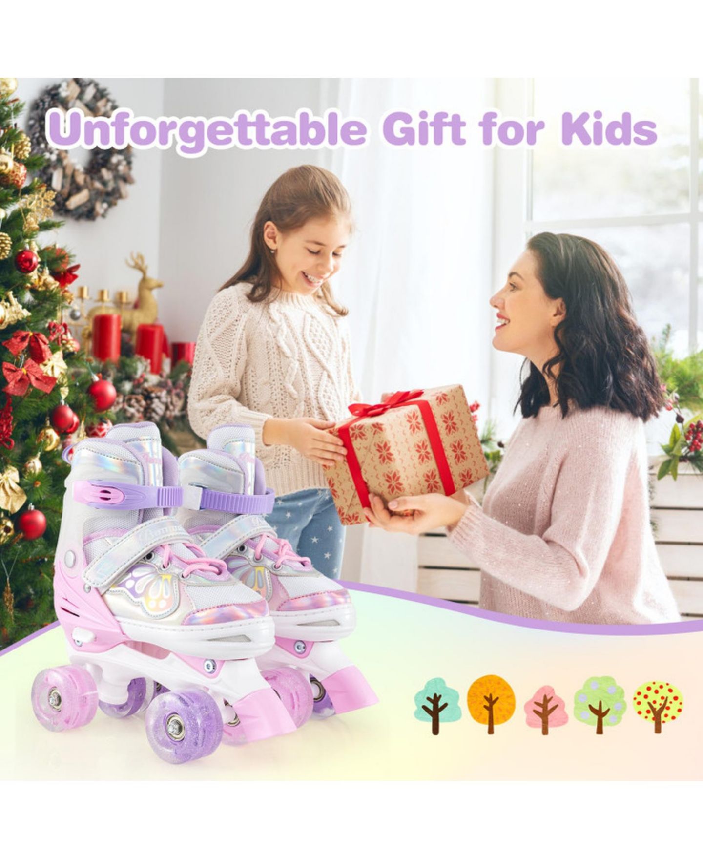 Детские игрушки HONGGE Adjustable Quad Roller Skates, Sizes 5.5-8, Light-Up Wheels, Ages 8-13, цвет: Розовый — фото 8