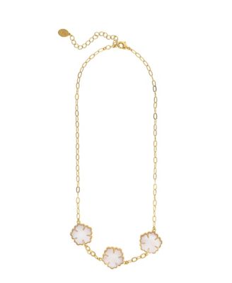 18K Gold Plated Mother of Pearl Flower Station Necklace
