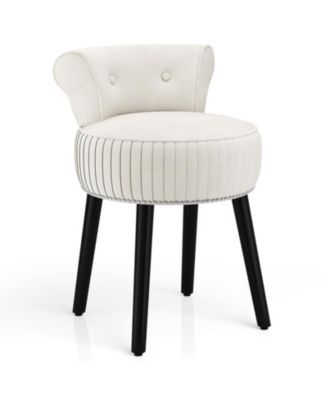 Velvet Vanity Chair Upholstered Stool with Tufted Low Back and Solid Wood Legs