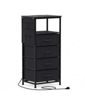 34in Modern Nightstand with Charging Station 4 Drawer Bedside Table