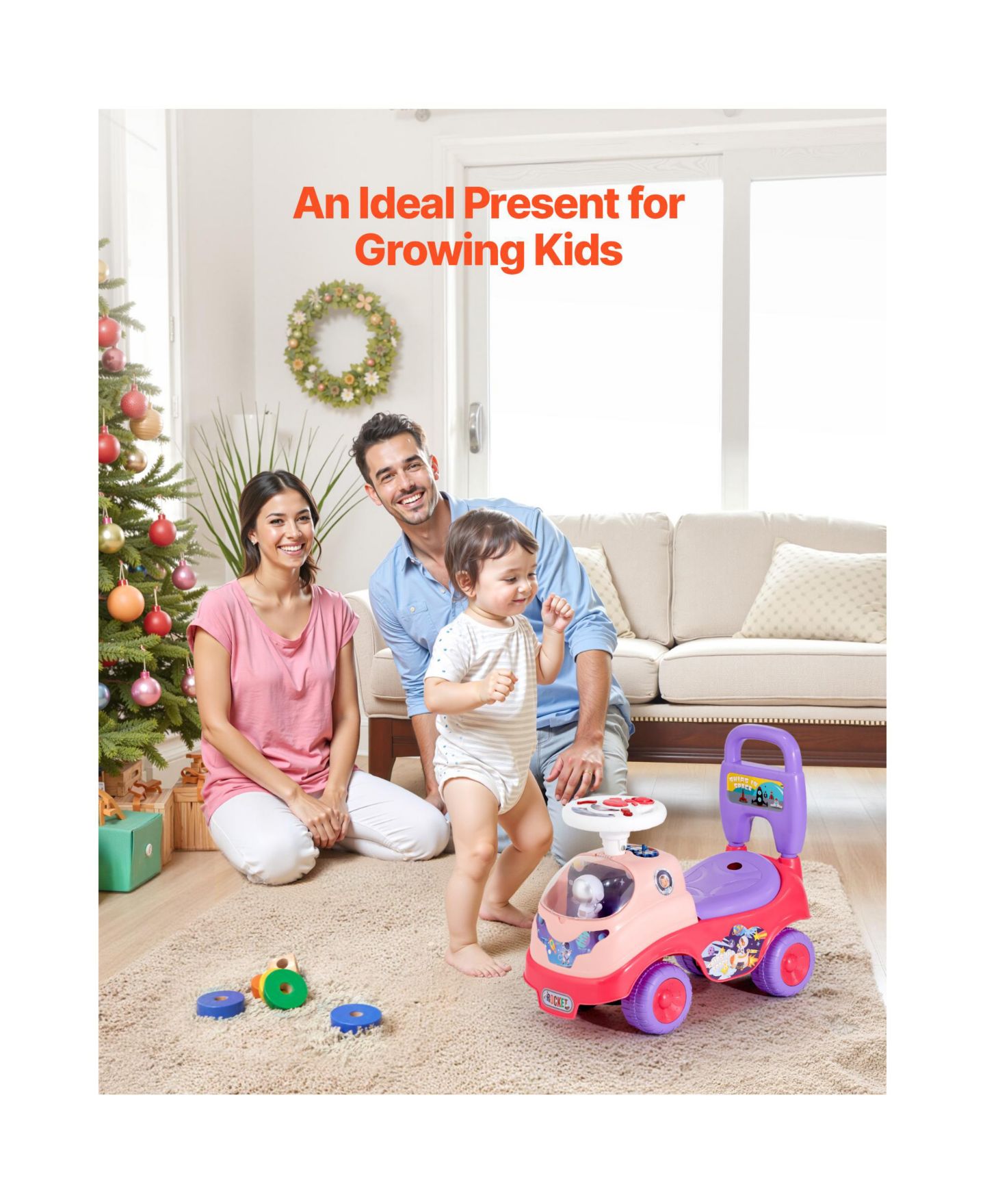 Детская игрушка HONGGE Foot to Floor Ride On Push Car with Interactive Steering Wheel, 48.5 lb Capacity, Ages 19-36 Months, цвет: Розовый разноцветный — фото 7